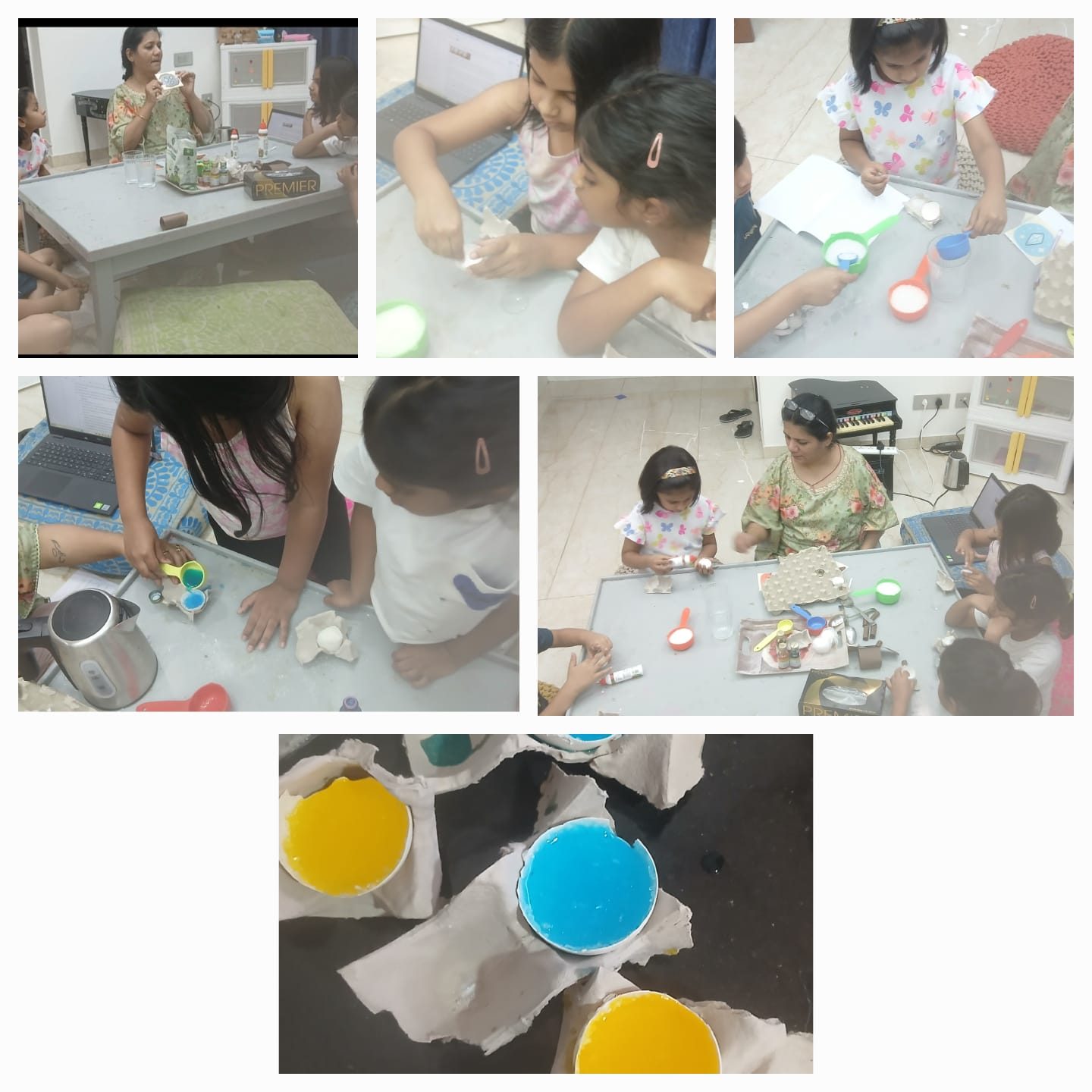 Children exploring simple chemistry with coloured liquids